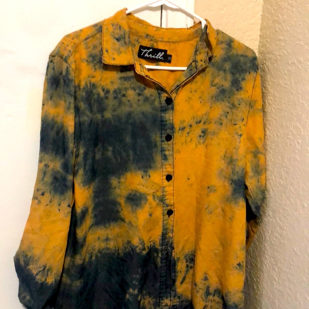 Tie dye button up blouse.